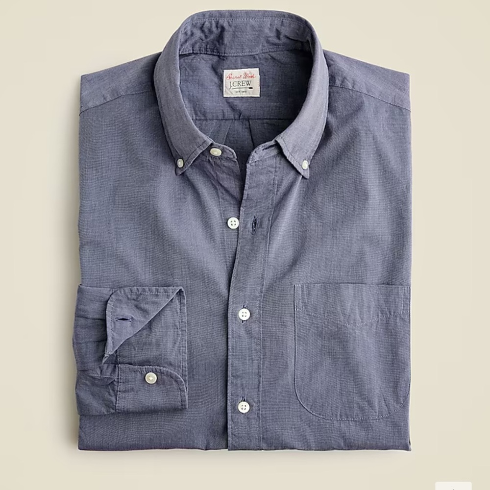 Men’s J Crew Slim Untucked Secret Wash cotton poplin shirt Montclair Navy - L